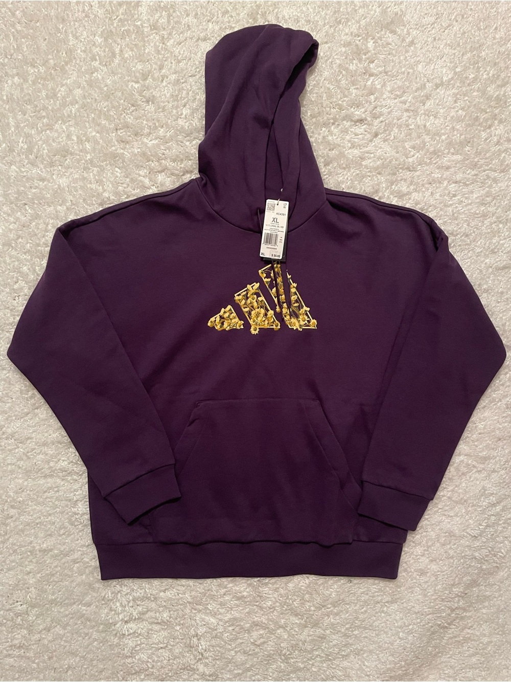 Women’s Adidas Fleece Hoodie in Aurora Plum with Yellow Floral logo Size XL NWT